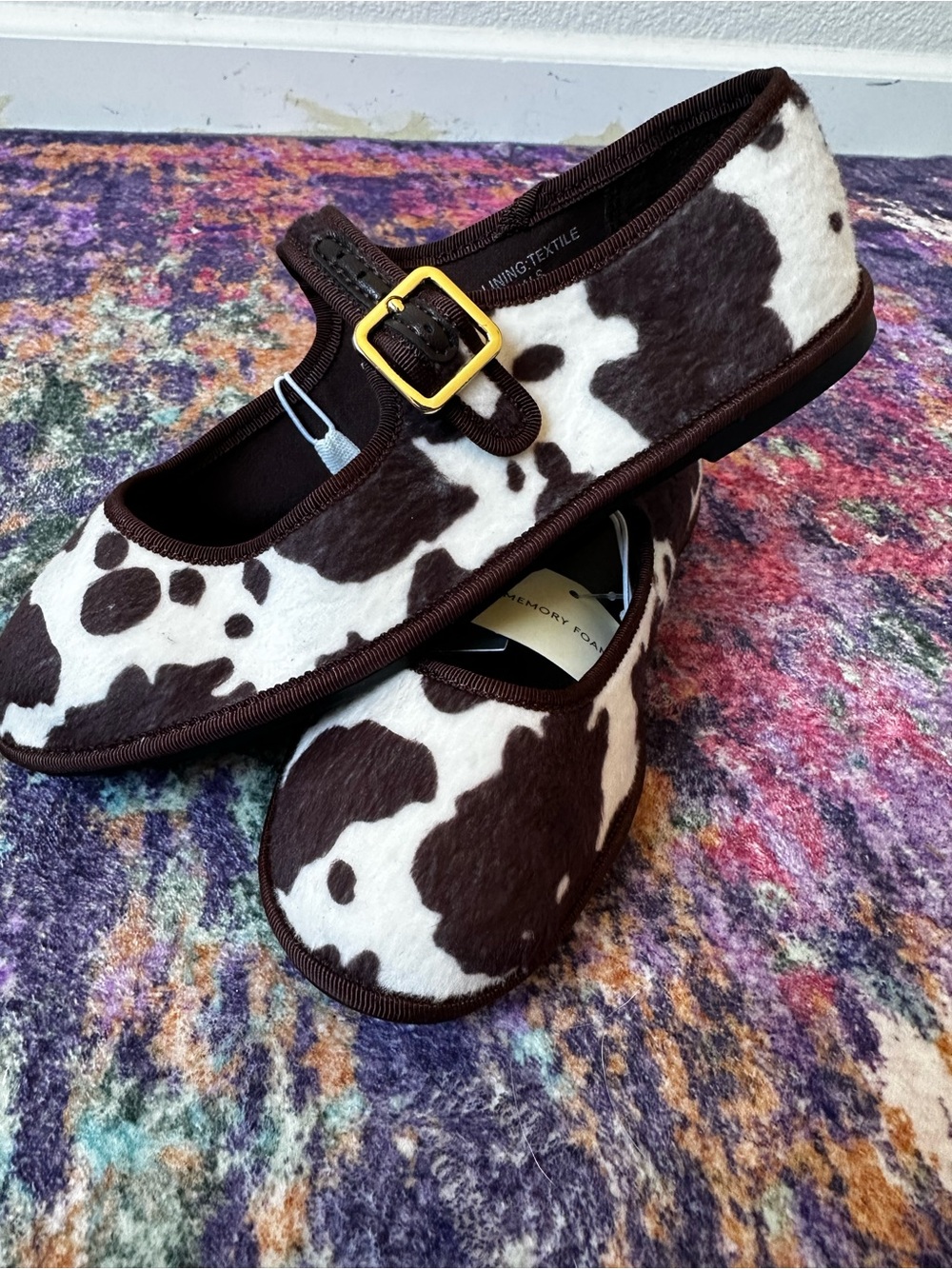 Universal Thread Cow Print Mary Jane Flats Size 5 Faux Calf Hair NWT